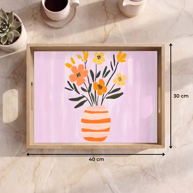 Vaas - Gestreept - Bloemen - Oranje Dienblad Rechthoek middel -USP_Formaat