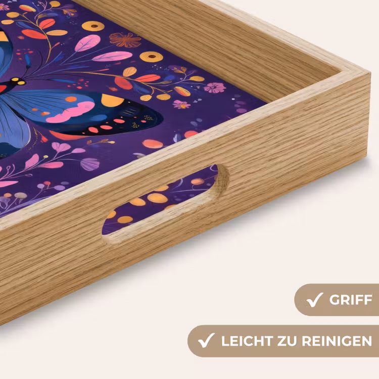 Sierlijk - Bloemen - Vlinder - Paars Dienblad Rechthoek middel -USP_HandgreepDE