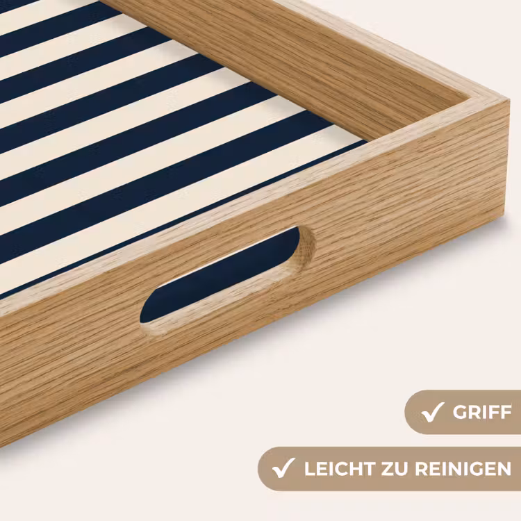 Verticale strepen - Blauw - Crème Dienblad Rechthoek middel 911 -USP_HandgreepDE