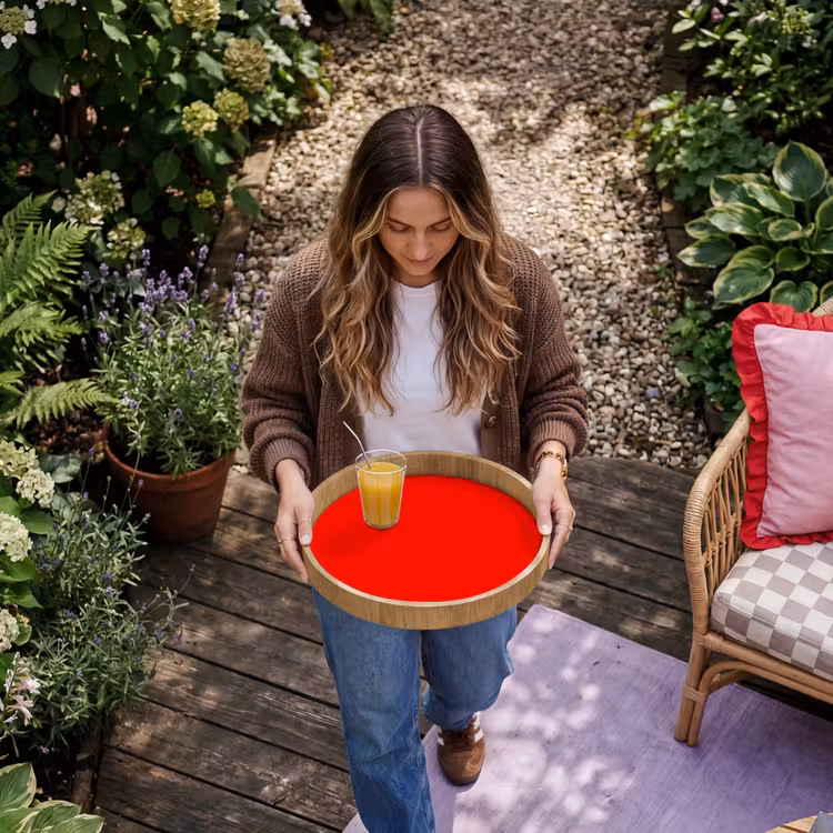 Vibrant - Vermilion - Rood Dienblad Rond middel 914 -sfeer5