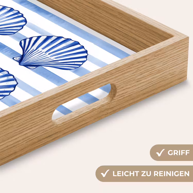 Vier schelpen - Blauw - Wit - Strepen Dienblad Rechthoek middel -USP_HandgreepDE