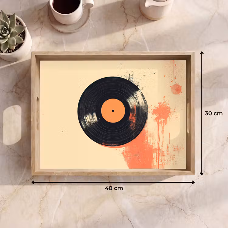 Vinylplaat - Zwart - Verfspatten - Retro Dienblad Rechthoek middel -USP_Formaat