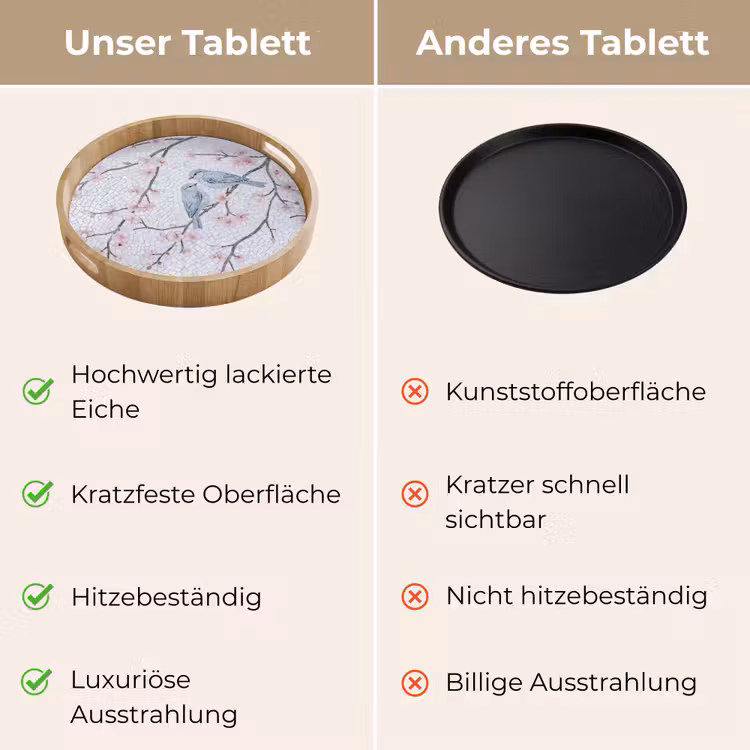 Vogel - Bloemen - Natuur - Mozaïek - Roze Dienblad Rond middel -USP_VergelijkingDE