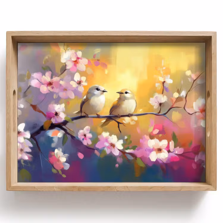 Vogels - Bloemen - Roze Dienblad Rechthoek middel -z3d_shopping