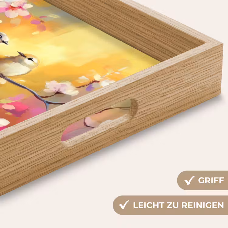 Vogels - Bloemen - Roze Dienblad Rechthoek middel -USP_HandgreepDE