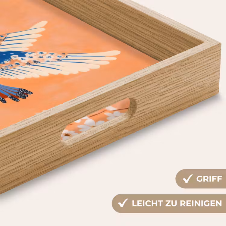 Vogel - Bloesemtakken - Warm - Kleurrijk Dienblad Rechthoek middel -USP_HandgreepDE