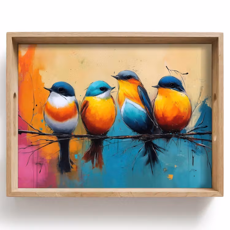 Vogels - Kleurrijk - Tak - Abstract Dienblad Rechthoek middel -z3d_shopping