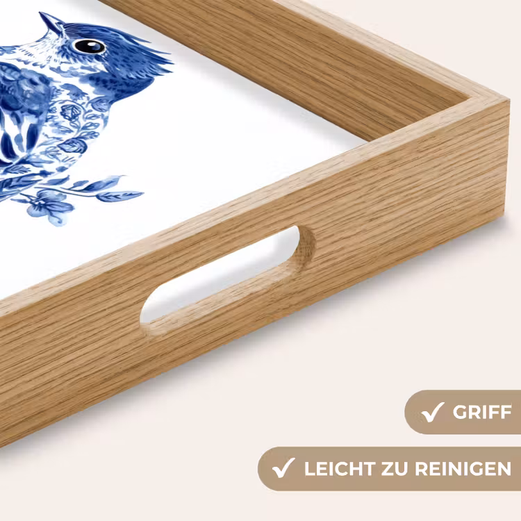 Vogel - Delfts blauw - Illustratie - Bloemen Dienblad Rechthoek middel -USP_HandgreepDE