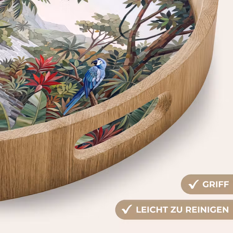 Vogel - Jungle - Natuur - Mozaïek - Groen Dienblad Rond middel -USP_HandgreepDE