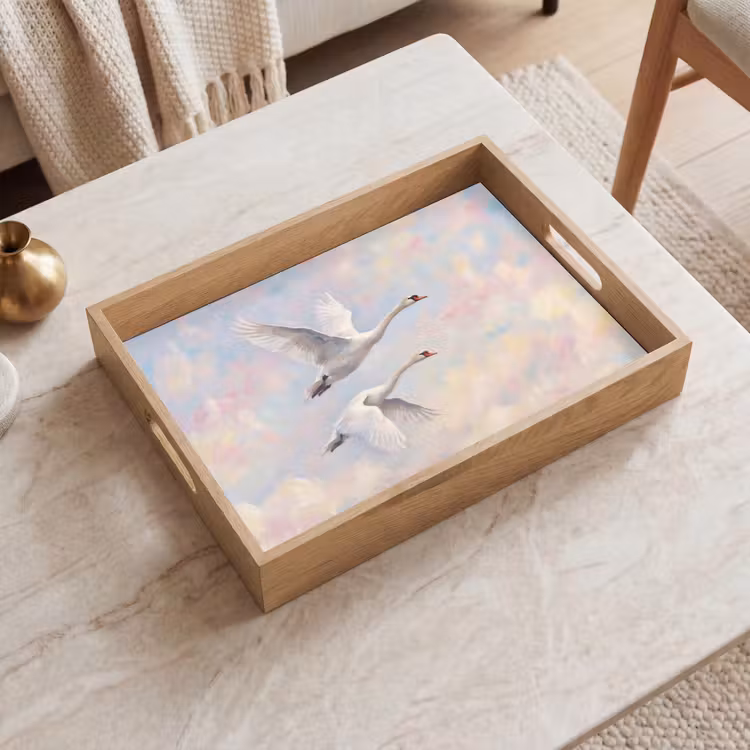 Vogel - Vliegend - Lucht - Modern - Pastel Dienblad Rechthoek middel -sfeer1