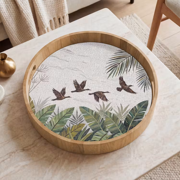 Vogel - Vliegend - Tropisch - Mozaïek - Groen Dienblad Rond middel -sfeer1