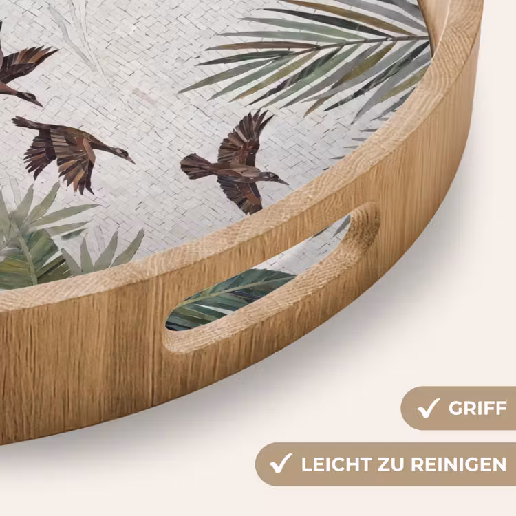 Vogel - Vliegend - Tropisch - Mozaïek - Groen Dienblad Rond middel -USP_HandgreepDE