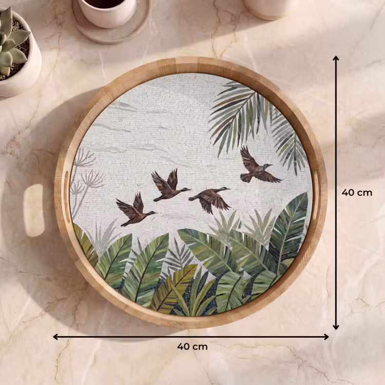 Vogel - Vliegend - Tropisch - Mozaïek - Groen Dienblad Rond middel -USP_Formaat