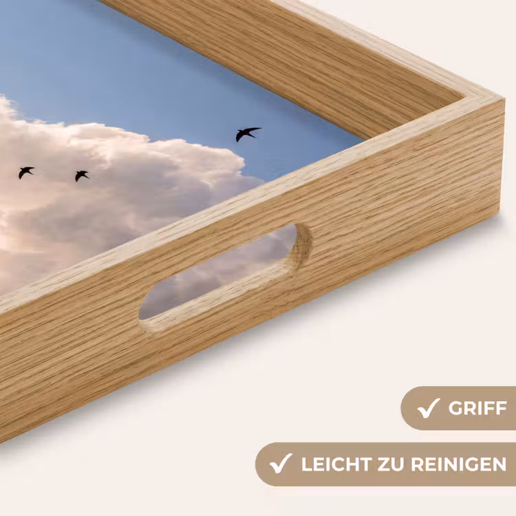 Vogel - Vlucht - Wolken - Natuur - Blauw Dienblad Rechthoek middel -USP_HandgreepDE