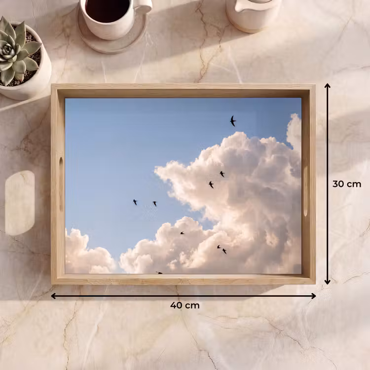 Vogel - Vlucht - Wolken - Natuur - Blauw Dienblad Rechthoek middel -USP_Formaat