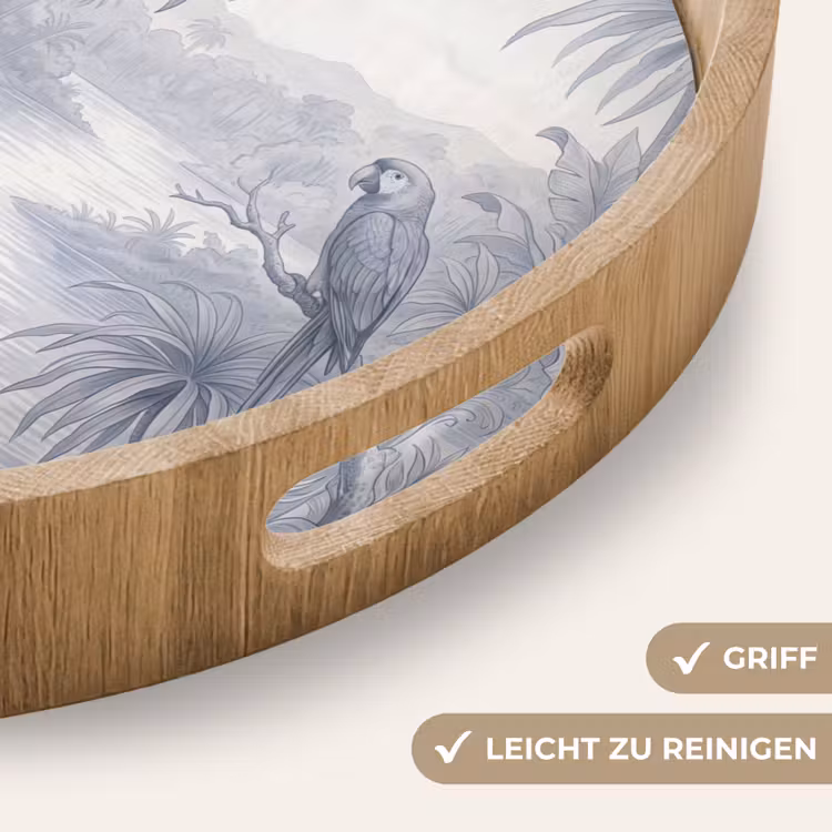 Vogel - Rivier - Tropisch - Illustratie - Blauw Dienblad Rond middel -USP_HandgreepDE