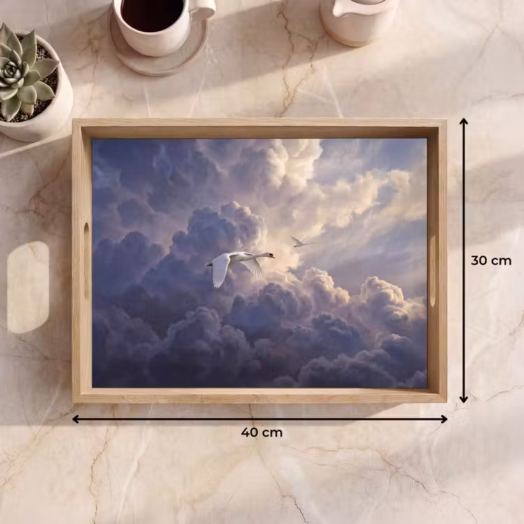 Vogel - Vliegend - Natuur - Wit - Wolken Dienblad Rechthoek middel -USP_Formaat