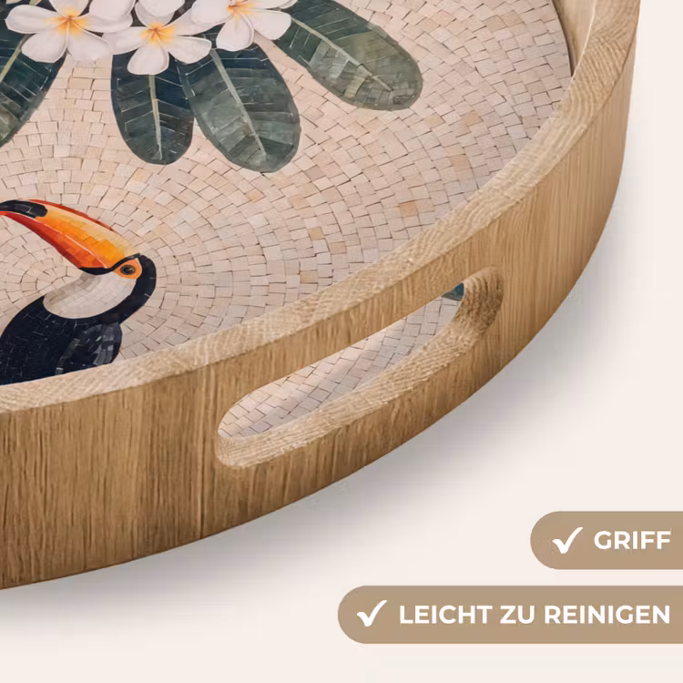 Vogel - Mozaïek - Tropisch - Natuur - Kleurrijk Dienblad Rond middel -USP_HandgreepDE