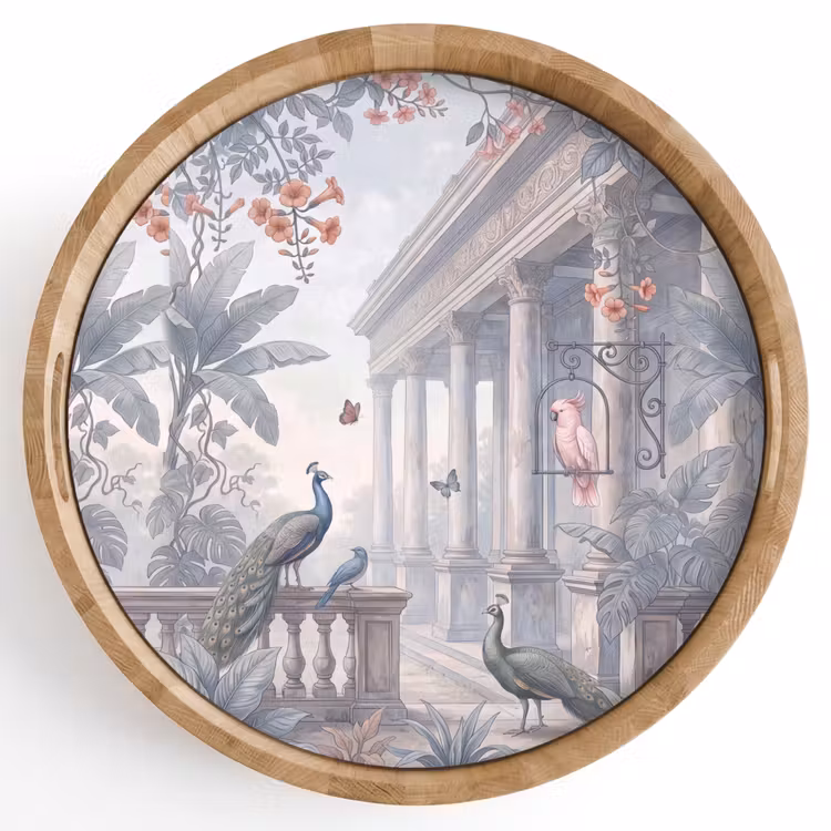 Vogel - Pauw - Architectuur - Klassiek - Groen Dienblad Rond middel -z3d_shopping