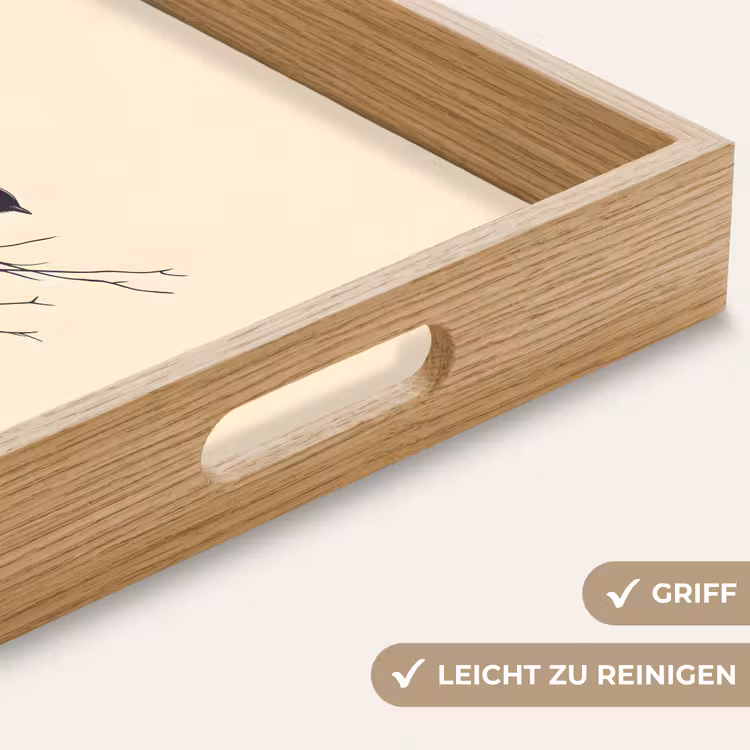 Vogel - Zwart - Tak - Minimalistisch Dienblad Rechthoek middel -USP_HandgreepDE