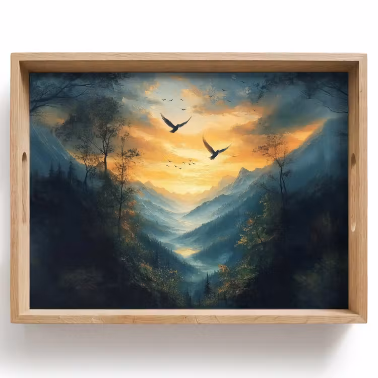 Vogels - Zon - Bomen - Groen Dienblad Rechthoek middel -z3d_shopping