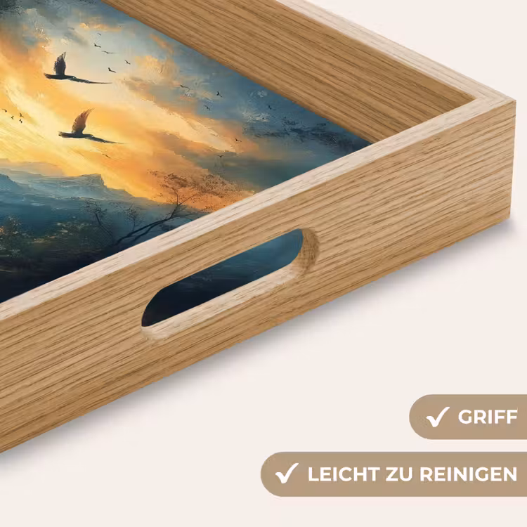 Vogels - Zon - Bomen - Groen Dienblad Rechthoek middel -USP_HandgreepDE