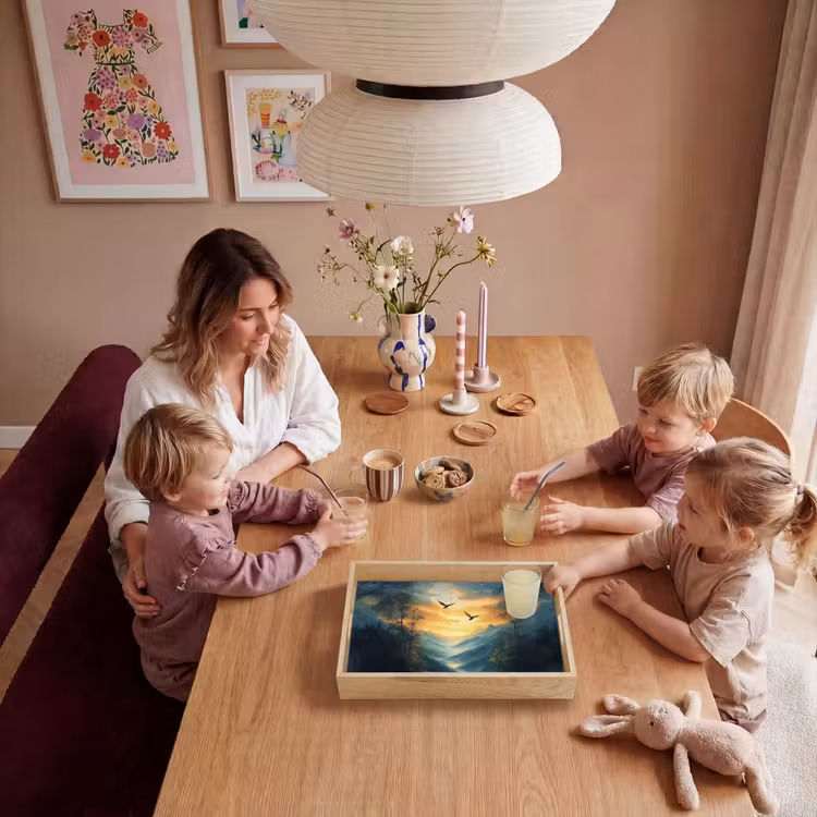 Vogels - Zon - Bomen - Groen Dienblad Rechthoek middel -sfeer4