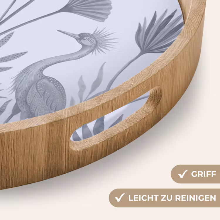 Vogel - Tropisch - Illustratie - Blauwgrijs - Natuur Dienblad Rond middel -USP_HandgreepDE