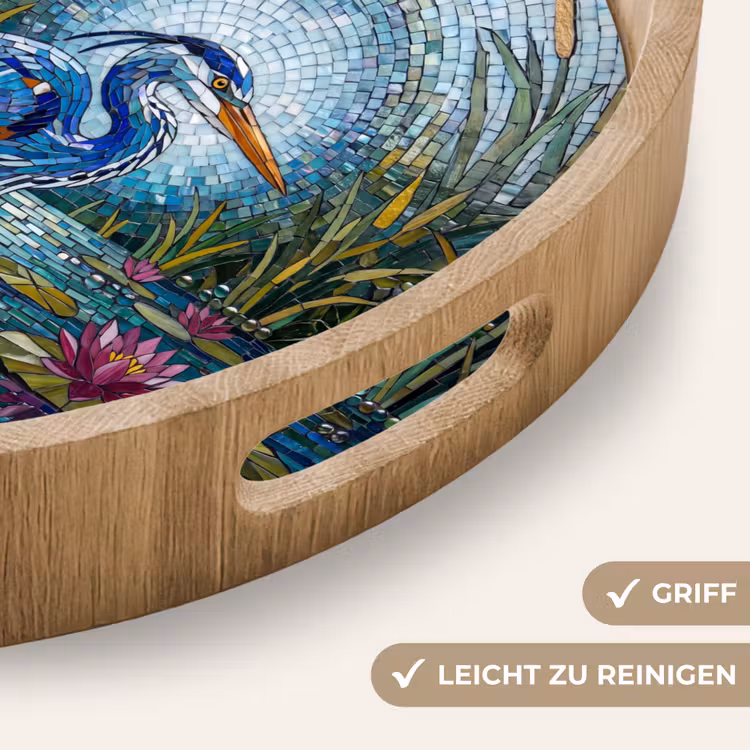 Vogel - Water - Natuur - Abstract - Blauw Dienblad Rond middel -USP_HandgreepDE