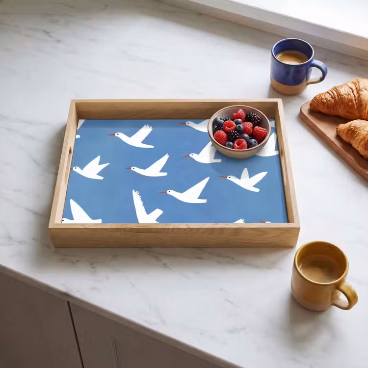 Vogels - Wit - Patroon Dienblad Rechthoek middel -sfeer2