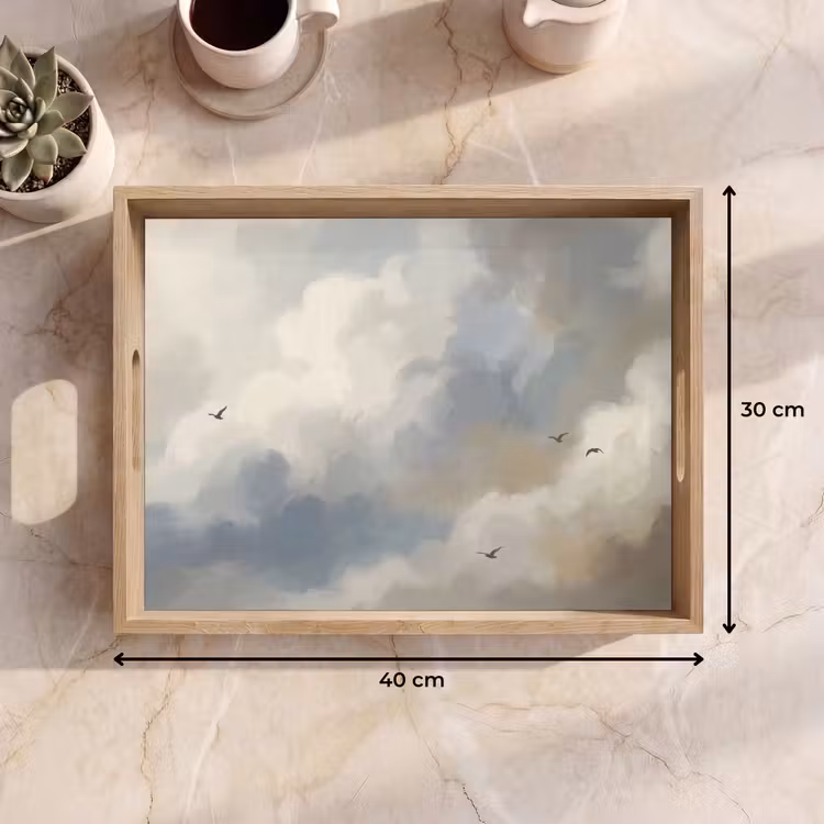 Vogel - Wolken - Natuur - Modern - Grijs Dienblad Rechthoek middel -USP_Formaat