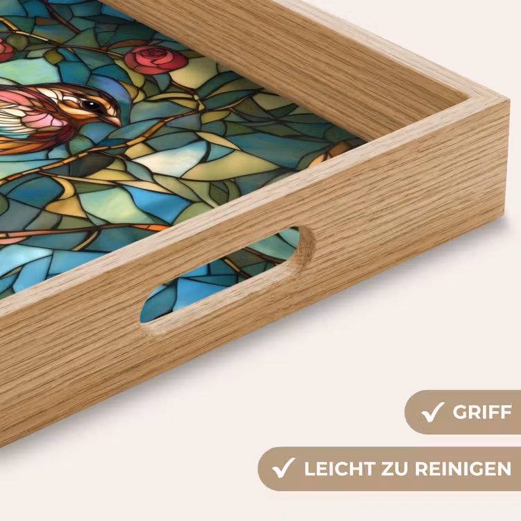 Vogel - Tak - Rozen - Mozaïek Dienblad Rechthoek middel -USP_HandgreepDE