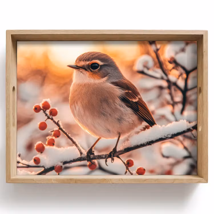 Vogel - Tak - Winter - Dieren - Sneeuw Dienblad Rechthoek middel -z3d_shopping