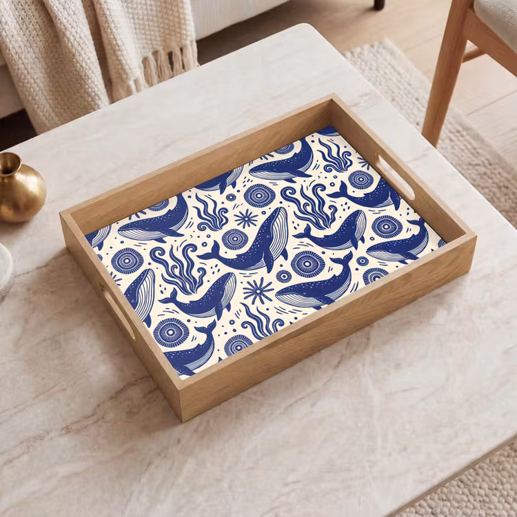 Walvis - Onderwater - Dieren - Abstract - Blauw Dienblad Rechthoek middel -sfeer1