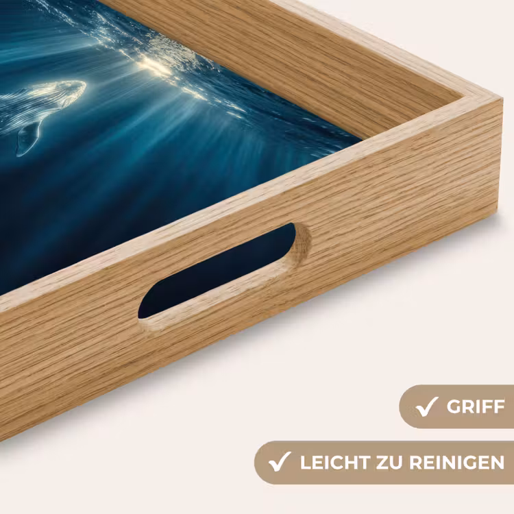 Walvis - Water - Zonnestralen - Blauw Dienblad Rechthoek middel -USP_HandgreepDE