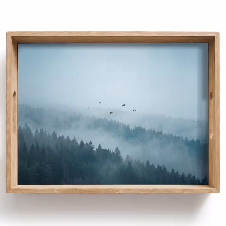 Bos - Mist - Vogels - Natuur - Groen Dienblad Rechthoek middel -z3d_shopping