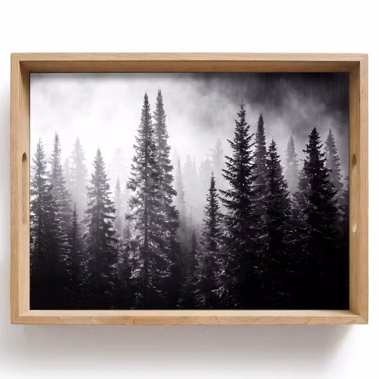 Bos - Mist - Winter - Monochroom - Natuur Dienblad Rechthoek middel -z3d_shopping