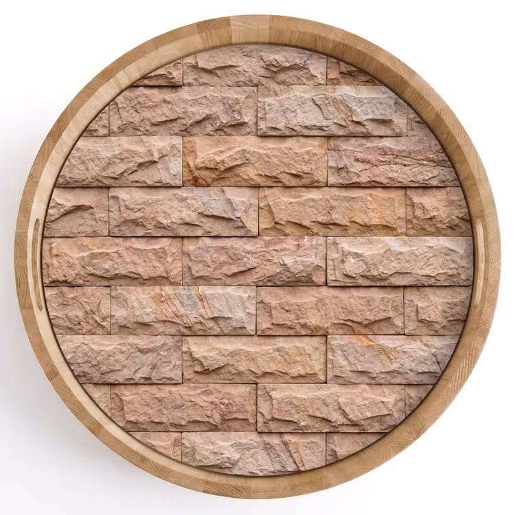 Muur - Steen - Ruw - Textuur - Beige Dienblad Rond middel -z3d_shopping