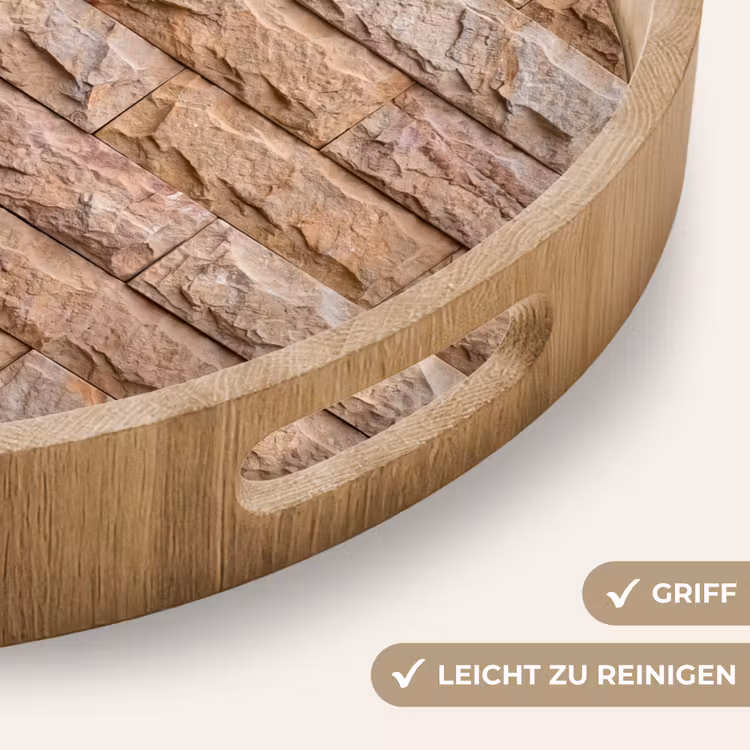 Muur - Steen - Ruw - Textuur - Beige Dienblad Rond middel -USP_HandgreepDE