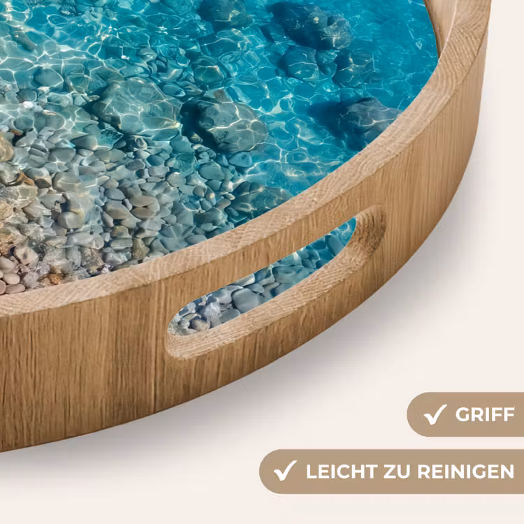 Water - Kiezels - Natuur - Levendig - Turkoois Dienblad Rond middel -USP_HandgreepDE