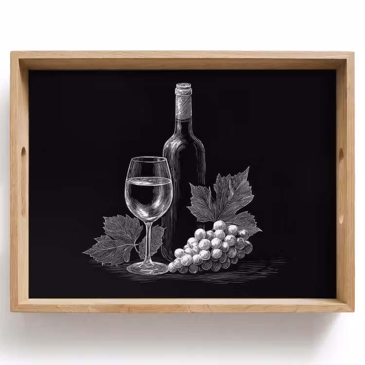 Wijnfles - Glas - Druiven - Bladeren Dienblad Rechthoek middel -z3d_shopping