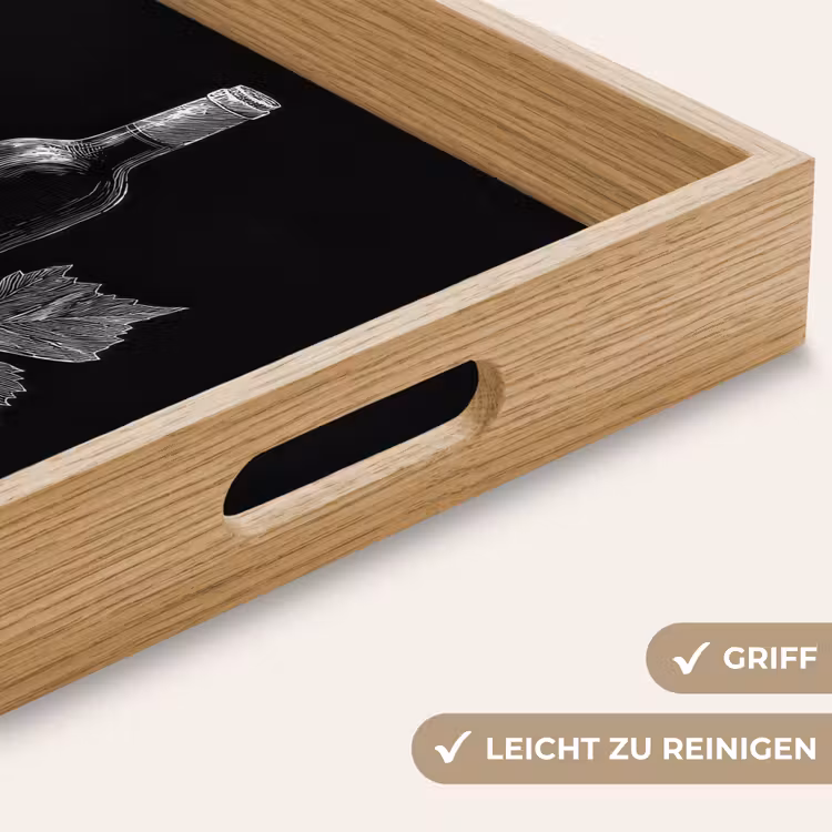Wijnfles - Glas - Druiven - Bladeren Dienblad Rechthoek middel -USP_HandgreepDE