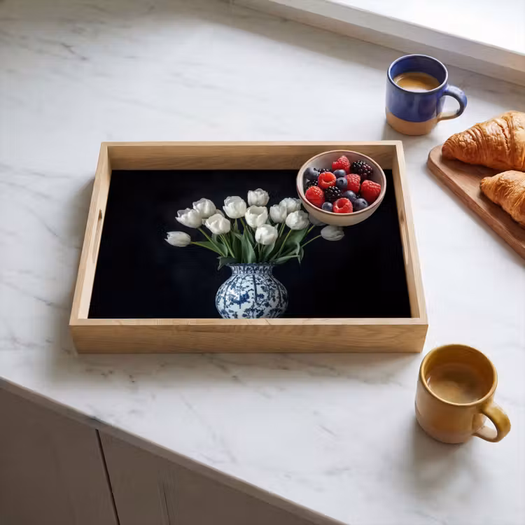 Wit - Bloemen - Tulpen - Vaas Dienblad Rechthoek middel -sfeer2