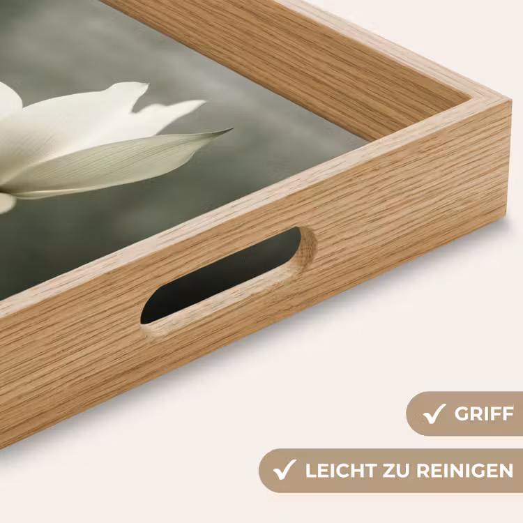 Wit - Lotus - Donker - Bloem Dienblad Rechthoek middel -USP_HandgreepDE