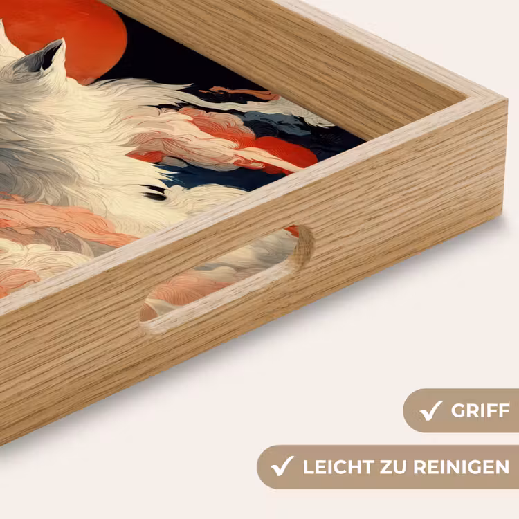 Witte vos - wolken - maan Dienblad Rechthoek middel -USP_HandgreepDE