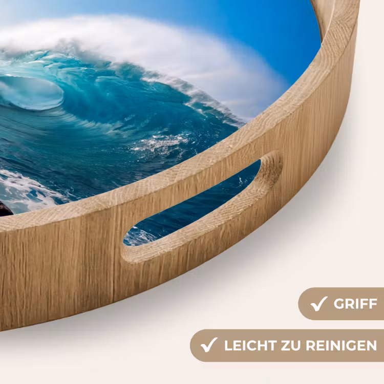 Golf - Oceaan - Brekend - Water - Blauw Dienblad Rond middel -USP_HandgreepDE