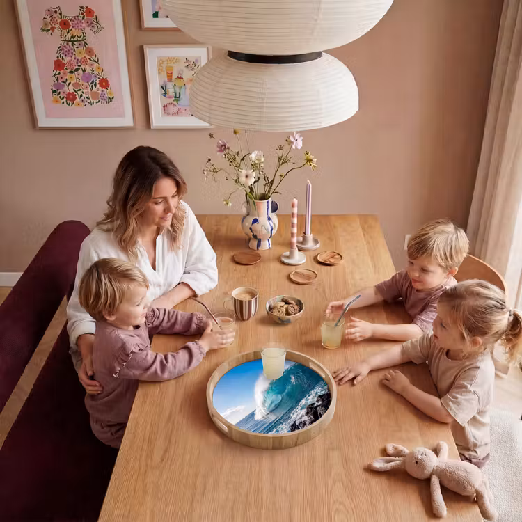 Golf - Oceaan - Brekend - Water - Blauw Dienblad Rond middel -sfeer4