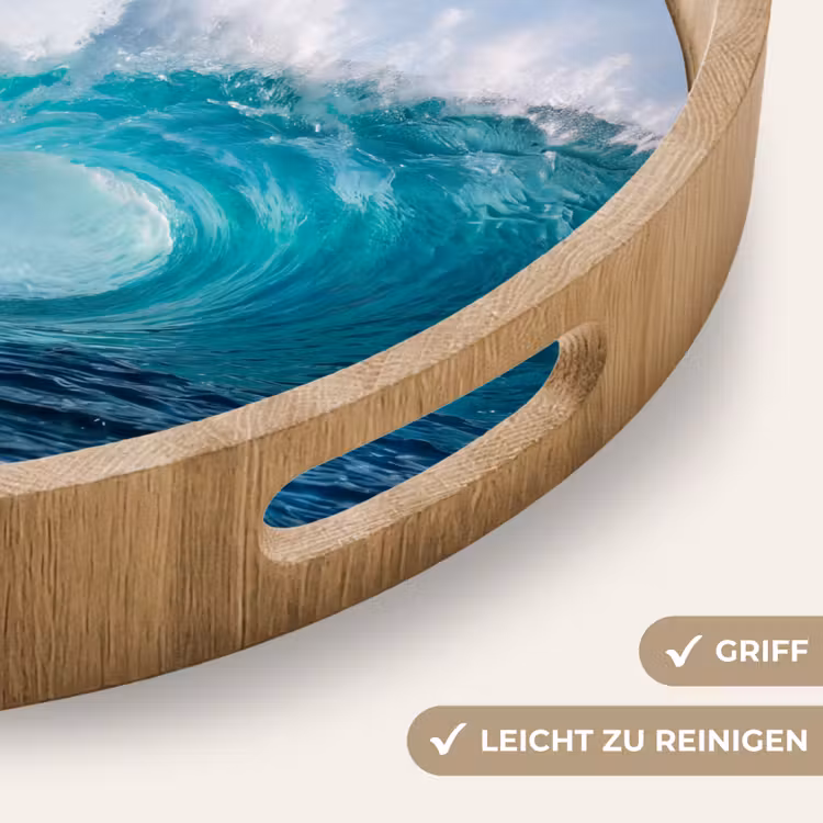 Golf - Oceaan - Water - Dynamisch - Blauw Dienblad Rond middel -USP_HandgreepDE