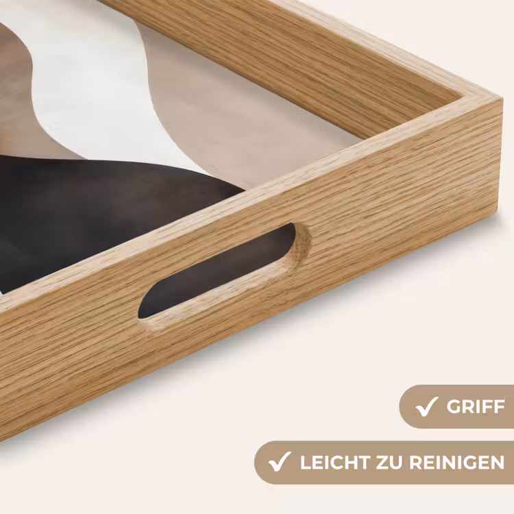 Golven - Abstract - Beige Dienblad Rechthoek middel -USP_HandgreepDE