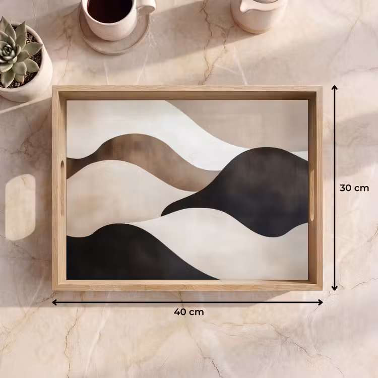 Golven - Abstract - Beige Dienblad Rechthoek middel -USP_Formaat